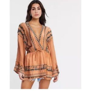 Free People Saffron Embroidered Tunic in Terracott